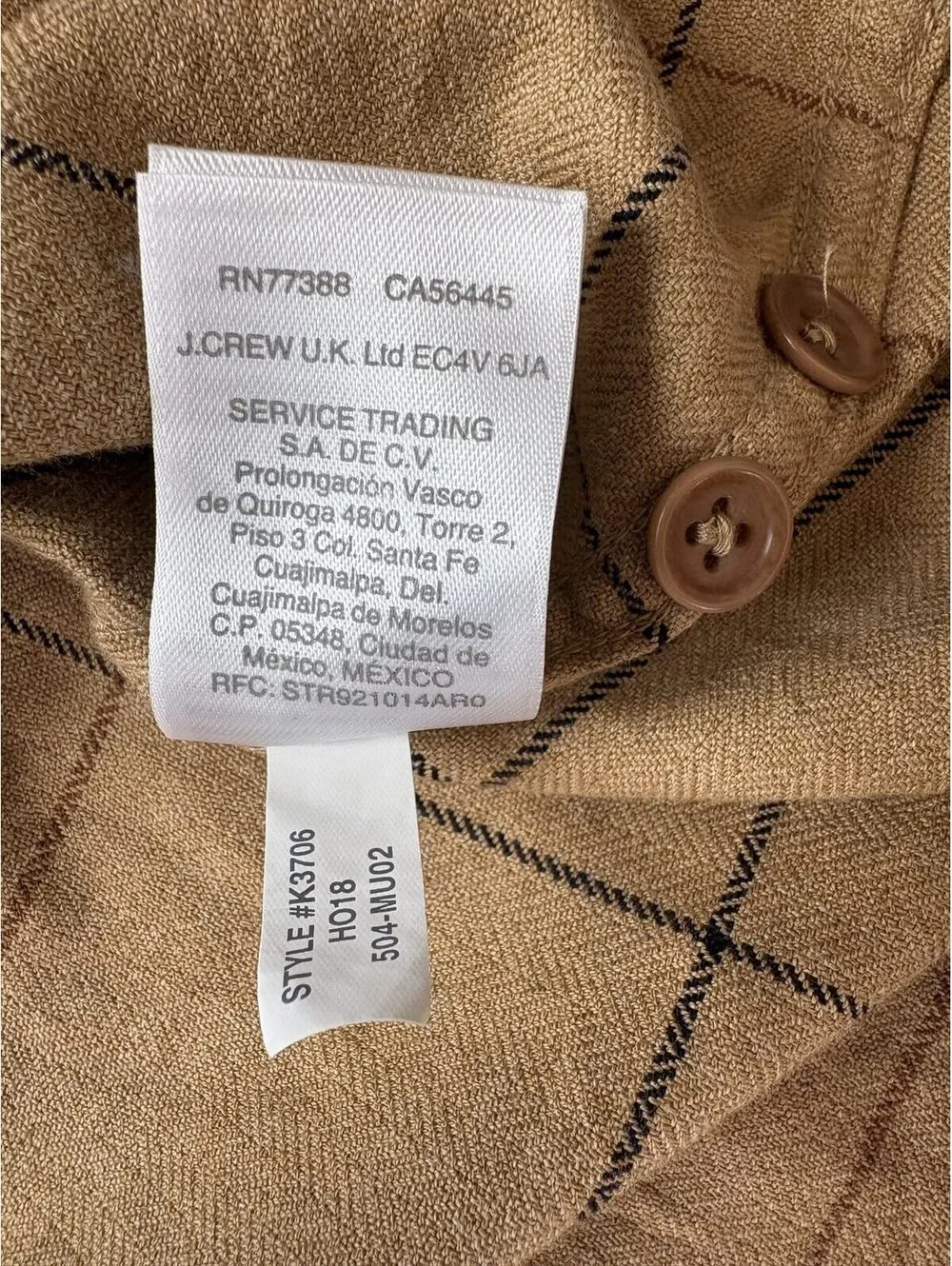 J.Crew Men's Slim Fit Windowpane Plaid Cotton Button Up Shirt Tan Size M